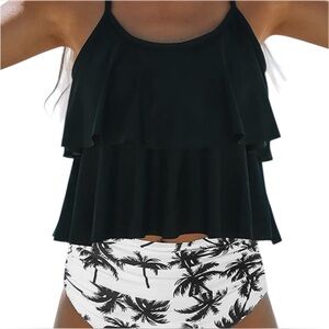 Beachsissi Black Ruffle Tankini Top Size M